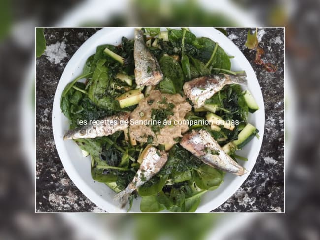 Salade de courgettes épinards sardines et son caviar d'aubergine (recette facile et rapide) 