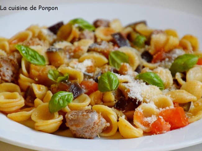 Orecchiette, saucisse et aubergine 