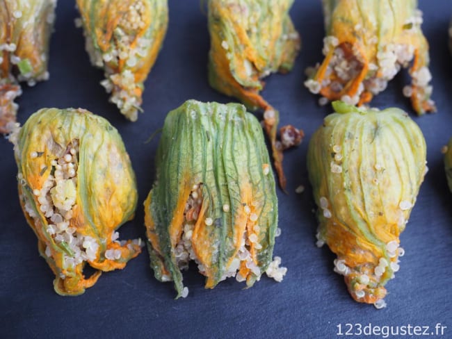 Fleurs de courgettes farcies quinoa et menthe (végétarienne)