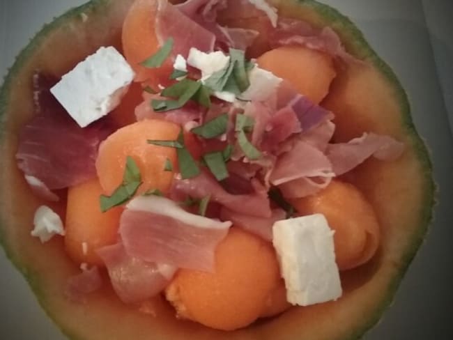 Melon à la feta et au jambon de Parme