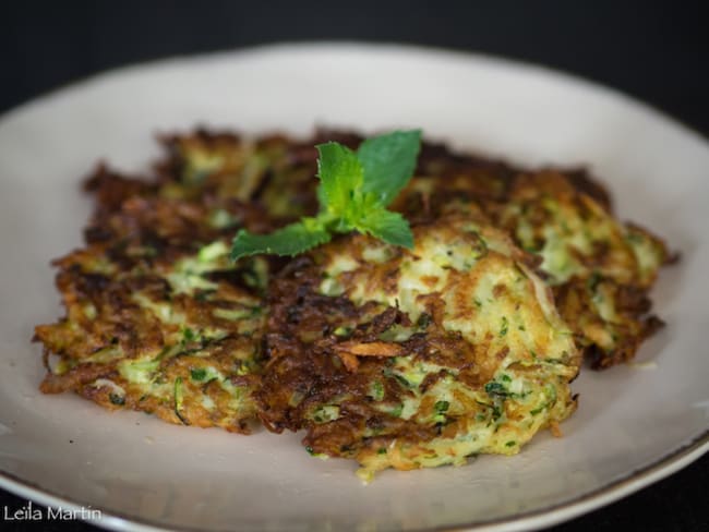 Grumbeerekiechle (galettes de pommes de terre d’Alsace) à la courgette et à la menthe