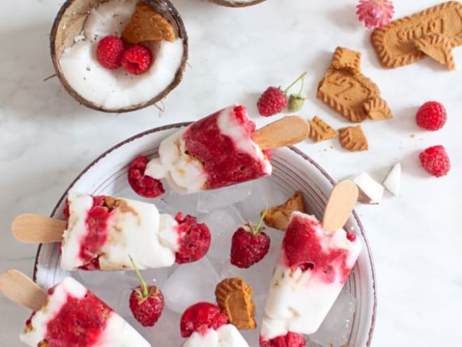 Esquimaux noix de coco, framboises et speculoos vegan