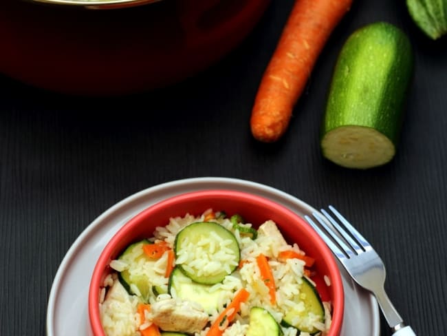 One pot rice poulet, courgettes et carotte : rapide et équilibré !