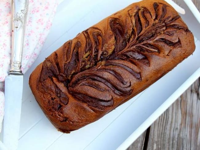 Banana bread choco gourmand marbré à la pâte à tartiner chocolat