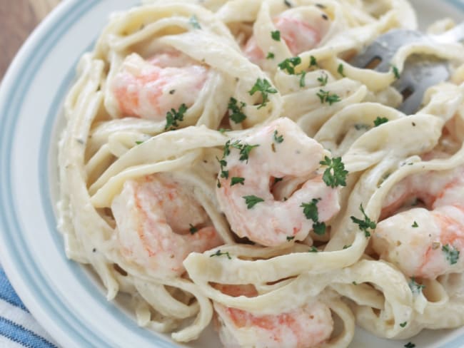 Fettuccine sauce alfredo aux crevettes