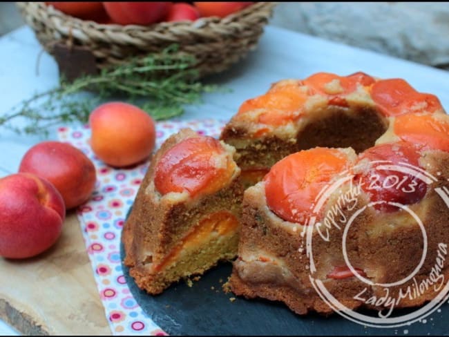 Gâteau à l’abricot, miel et polenta