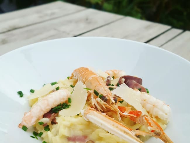 Risotto aux langoustines et magret fumé