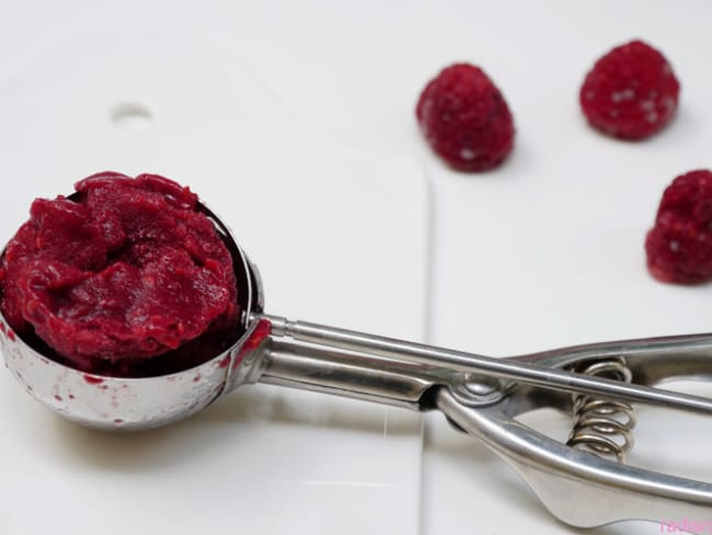 Sorbet au coulis de framboise et myrtille