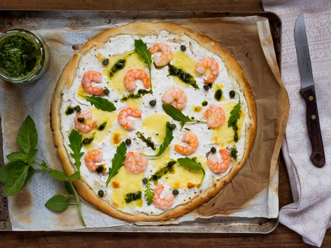 Pizza bianca aux crevettes