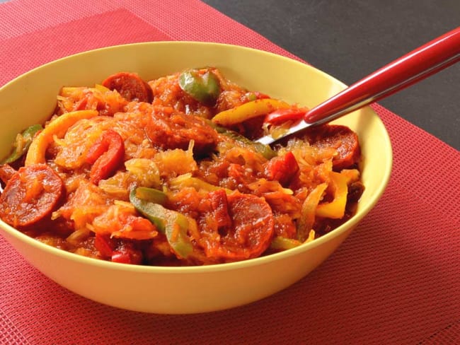 Courge spaghetti au chorizo 