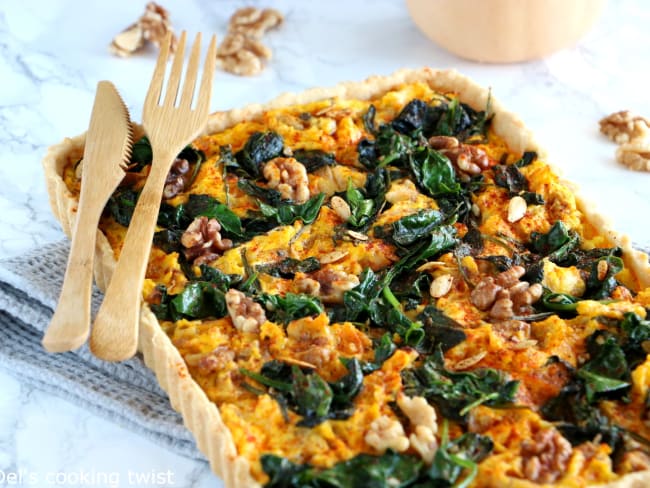 Quiche à la courge, aux épinards et au chèvre