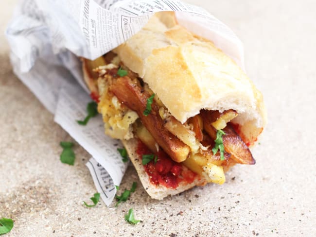 Recette Street Food Maghreb avec mon sandwich frites, omelette et harissa 