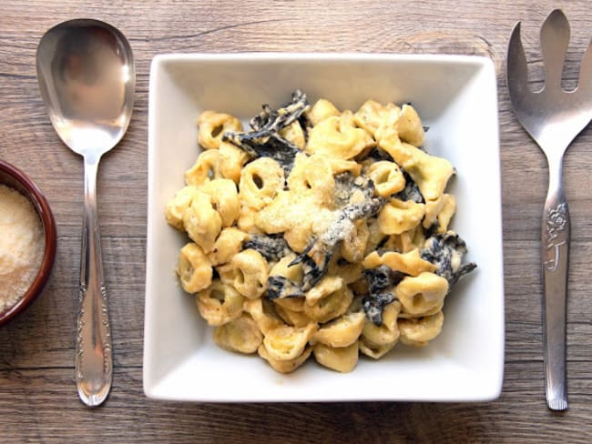 Tortellini ricotta épinards aux champignons trompettes de la mort