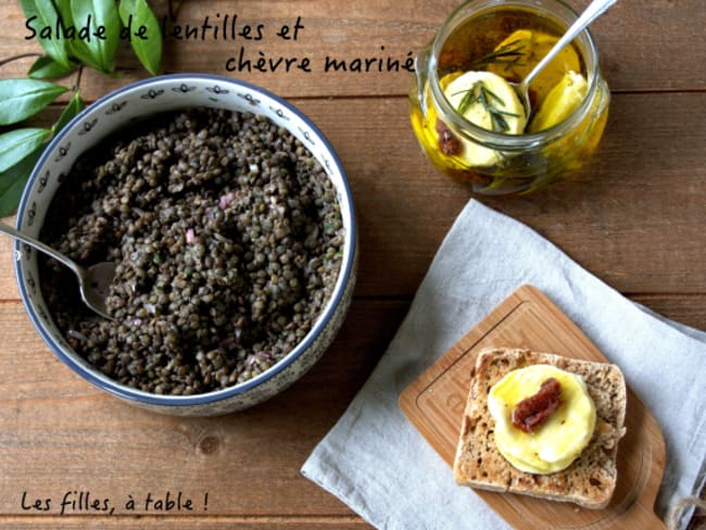 Salade de lentilles et chèvres marinés à l’huile d’olive