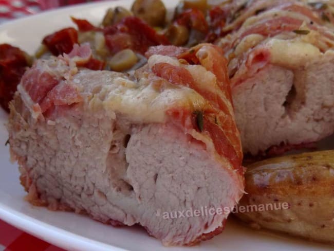 Rôti de veau farci à la mozzarella, bardé poitrine fumée et ses rates du Touquet au cookéo ou pas