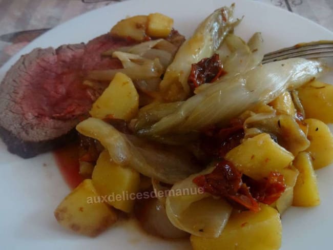 Rôti de bœuf aux pommes de terre et endives sautées au Cookéo ou pas