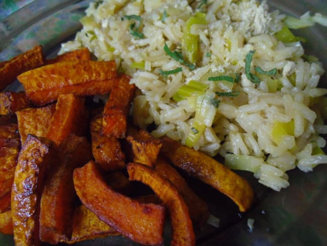 Risotto vegan au poireau et à la courge butternut