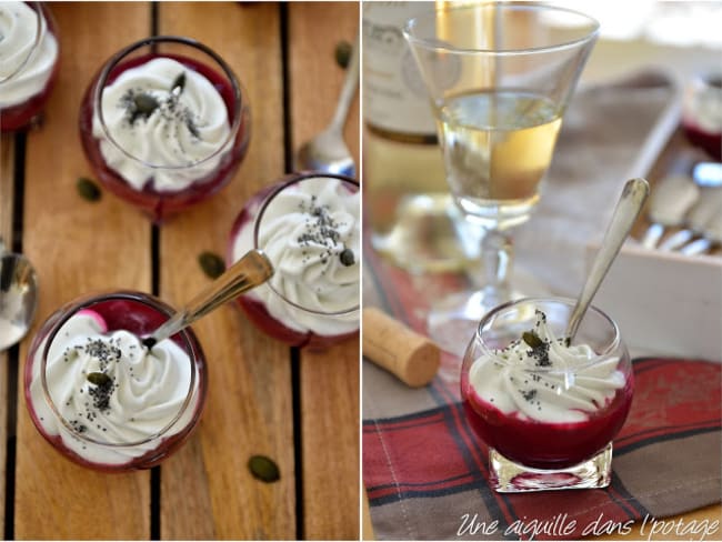 Gaspacho de betterave, chantilly de chèvre en verrine