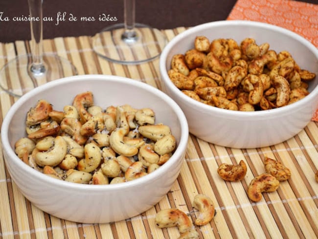 Noix de cajou grillées fleur de sel et thym ou curry et paprika pour l'apéritif