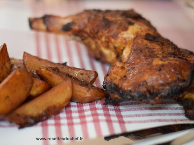 Cuisse de dinde marinée au sirop d'érable ou au miel, et pommes de terre