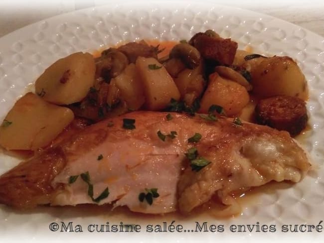 Poulet aux pommes de terre champignons chorizo