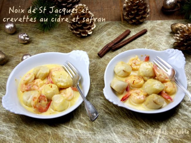 Noix de Saint-Jacques et crevettes au cidre et safran