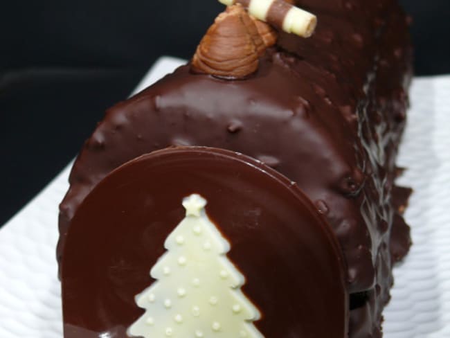 Bûche-Cake de Voyage en Savoie : Chocolat, Gianduja et Myrtille, glaçage au sucre pétillant
