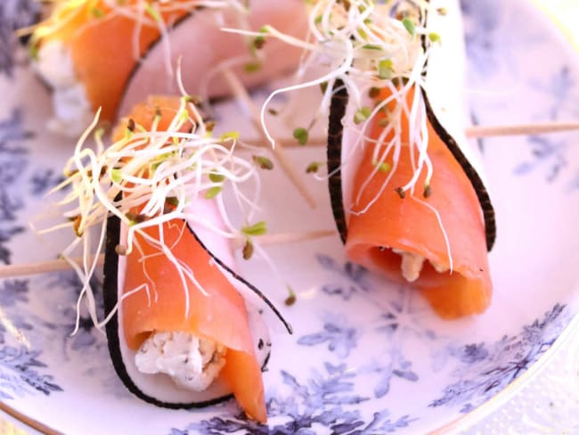 Bouchées de radis noir au saumon fumé