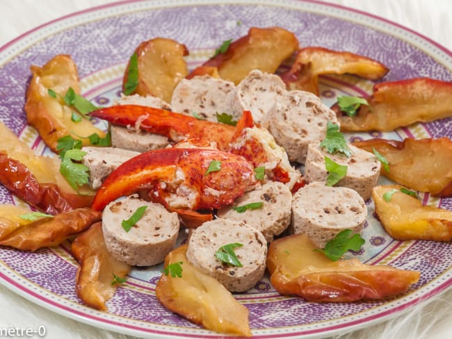 Boudin blanc et homard aux pommes