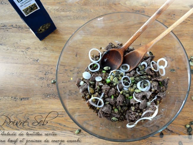 Salade de lentilles vertes au bœuf et graines de courge wasabi