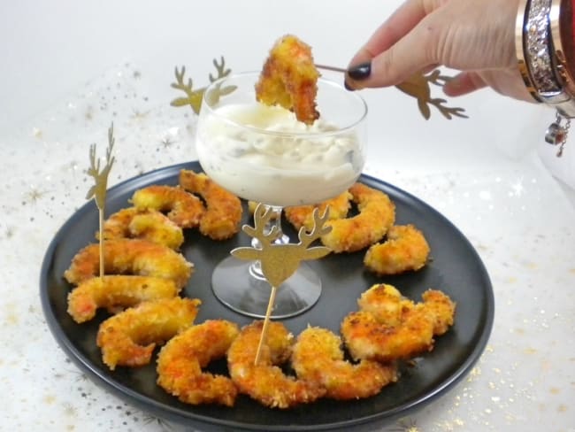 Crevettes croustillantes et mayonnaise à la truffe noire pour l’apéro