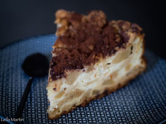 Käsestreuselkuchen : un gâteau poire chocolat entre le cake, le streusel et la tarte au fromage blanc