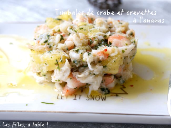 Timbales de crabe et crevettes à l’ananas et citron vert