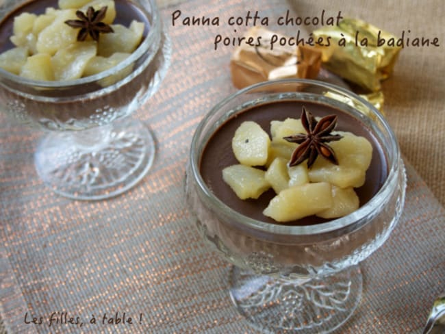 Panna cotta au chocolat et poires pochées à la badiane