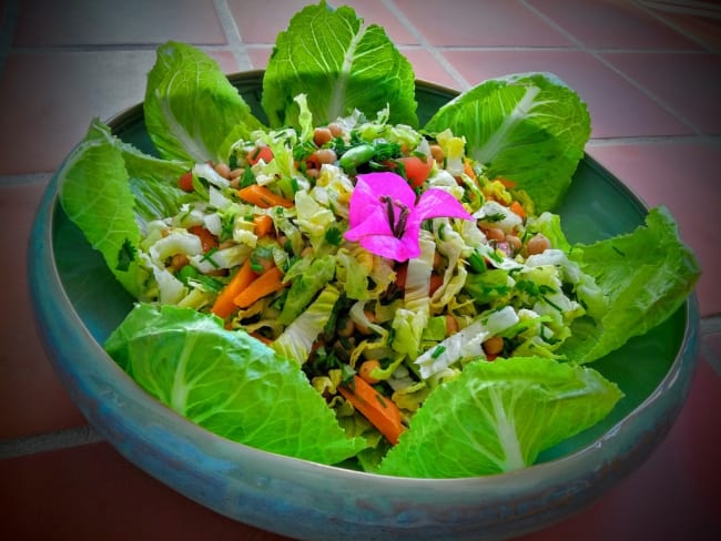 Salade de Lettuce, Pois Chiche et Fèves Fraîches