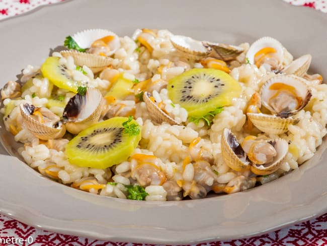 Risotto aux coques et kiwis