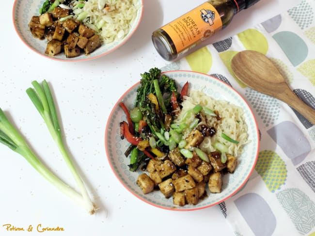 Tofu à la sauce barbecue et légumes sautés