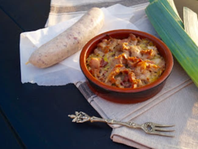 Gratin d'andouillettes aux poireaux