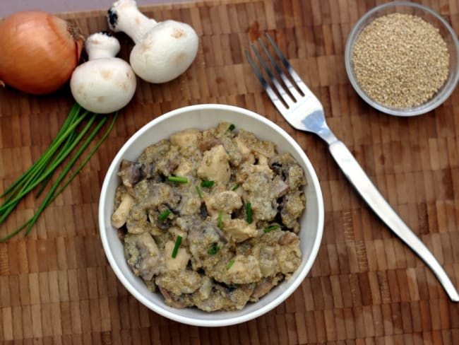 Quinoa préparé façon risotto aux champignons et poulet
