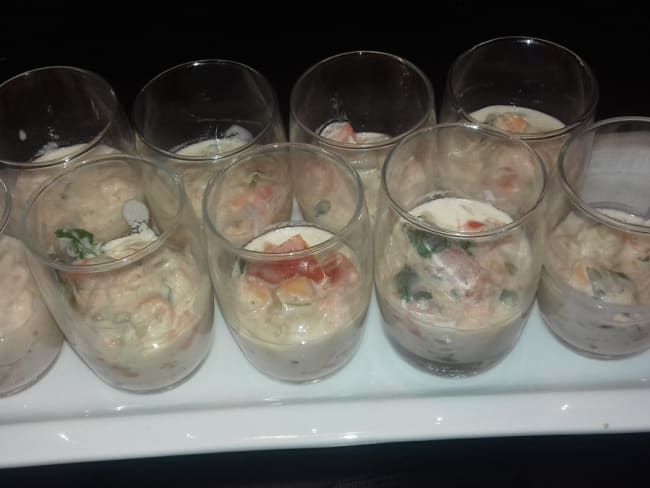 Verrine crevettes , lait de coco et gingembre