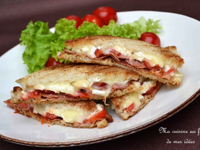 Croques au Camembert, moutarde à l'ancienne et lard grillé