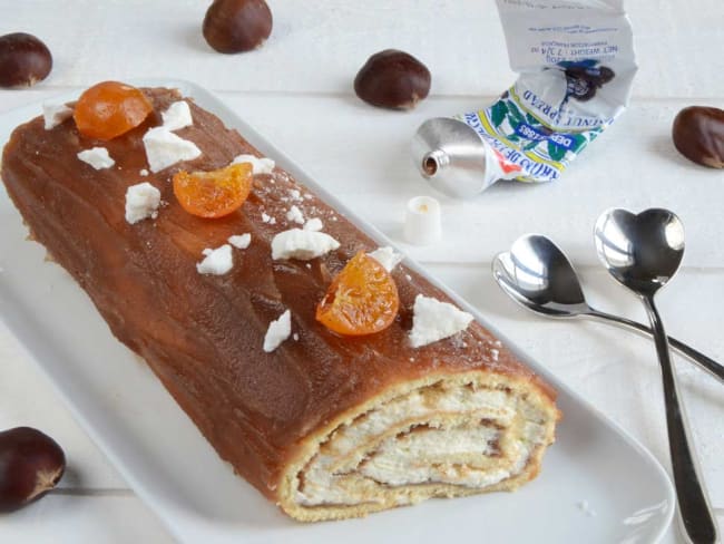 Gâteau roulé à la crème de marrons et clémentines confites