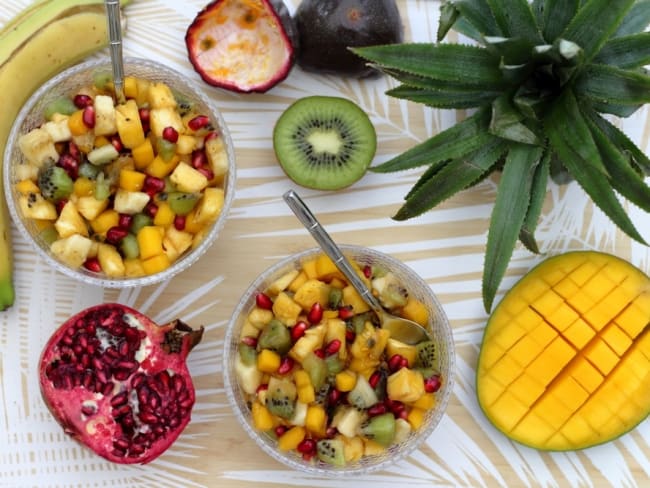 Salade de fruits exotiques au sirop léger à la vanille