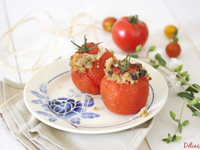 Tomates farcies au quinoa, citron confit et aubergine