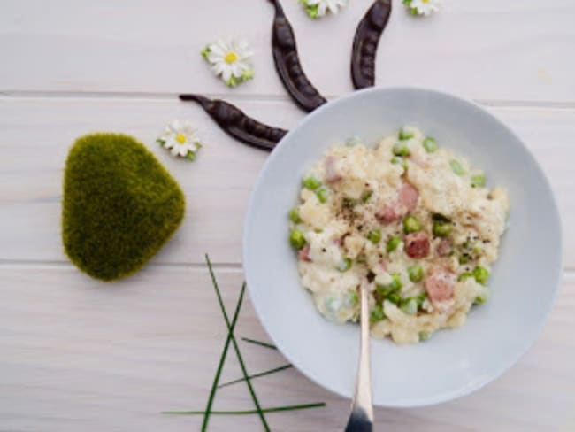 Risotto aux petits pois et au lard