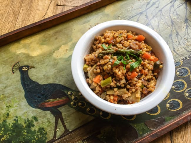 Fregola sarda aux légumes de printemps