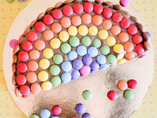 Gâteau arc-en-ciel chocolat & Smarties