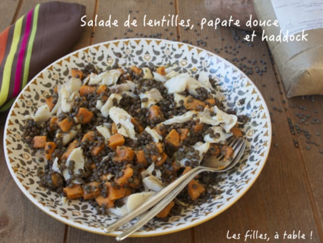 Salade de lentilles, patate douce et haddock