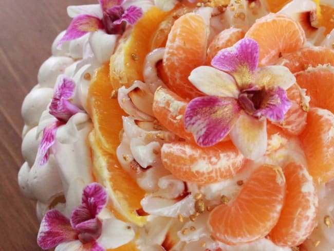 La pavlova au litchi, à la clémentine et à l'orange