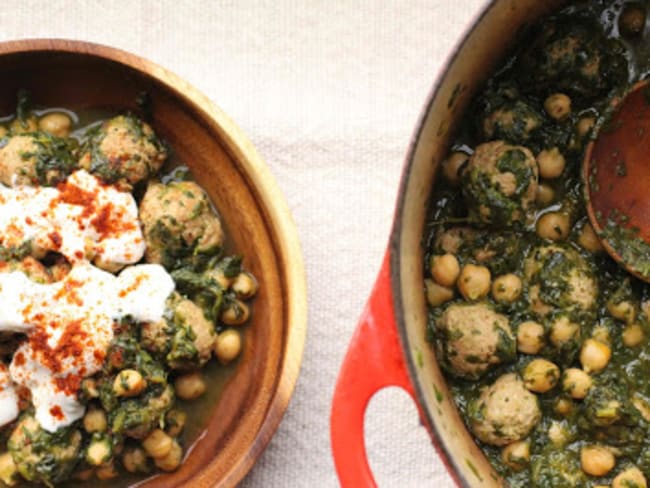 Boulettes d'agneau aux pois chiches et aux épinards